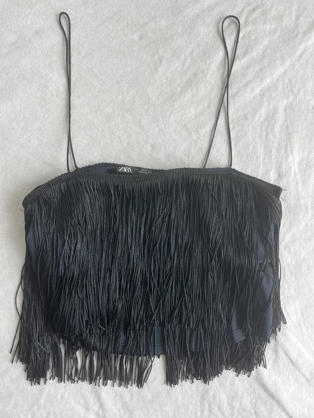 Black Fringed Crop Top - Zara - Size S - photo 3