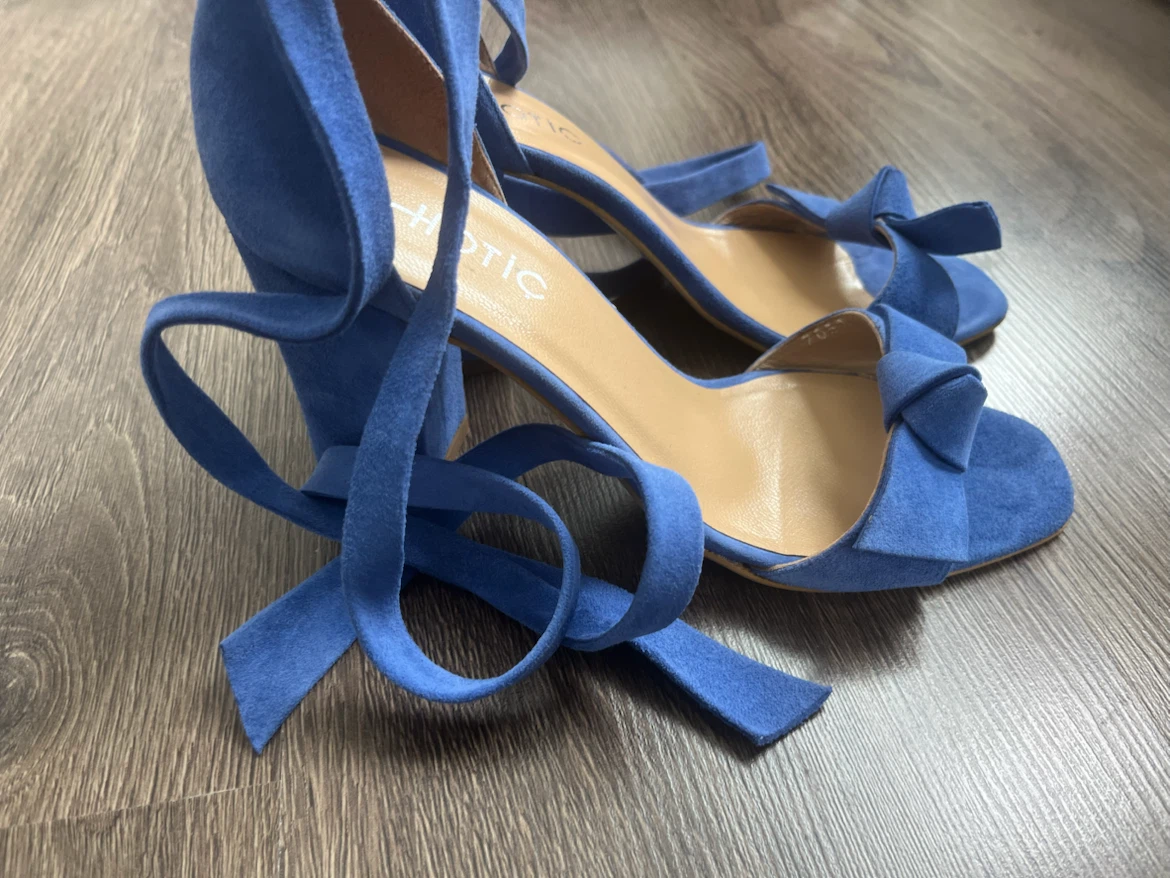 Blue Suede Lace-Up Block Heels 38 - photo 3