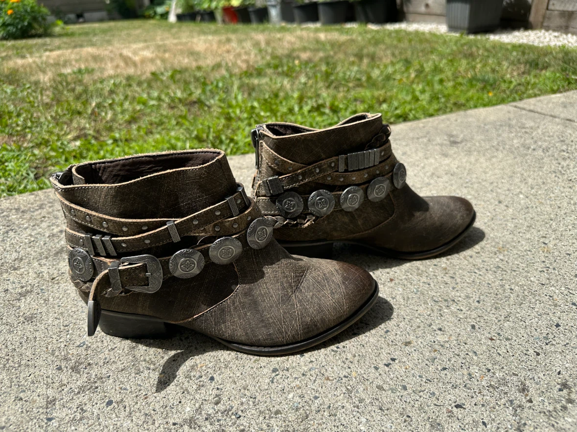 Brown Ankle Boots with Silver Embellishments