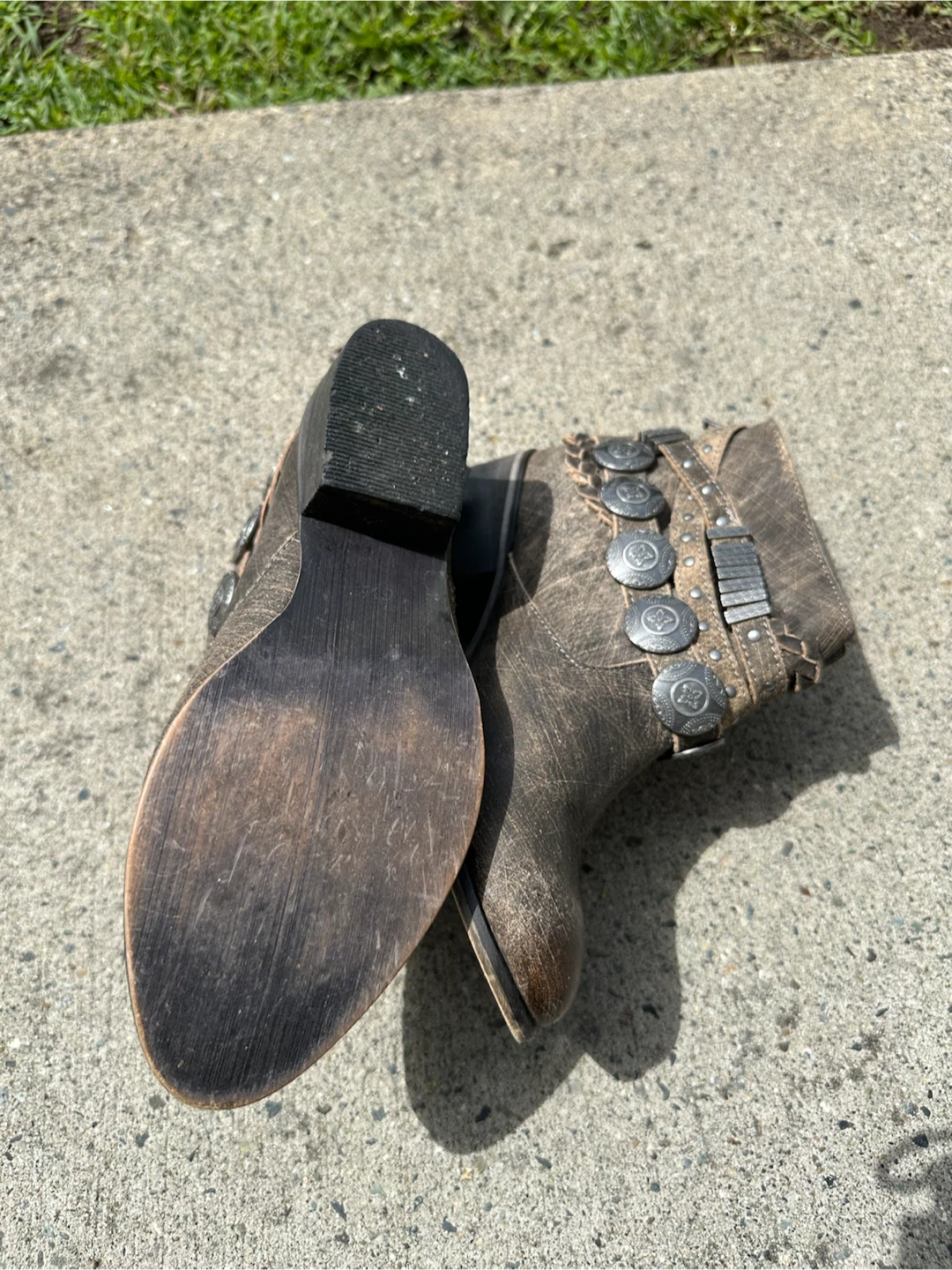 Brown Ankle Boots with Silver Embellishments - photo 2