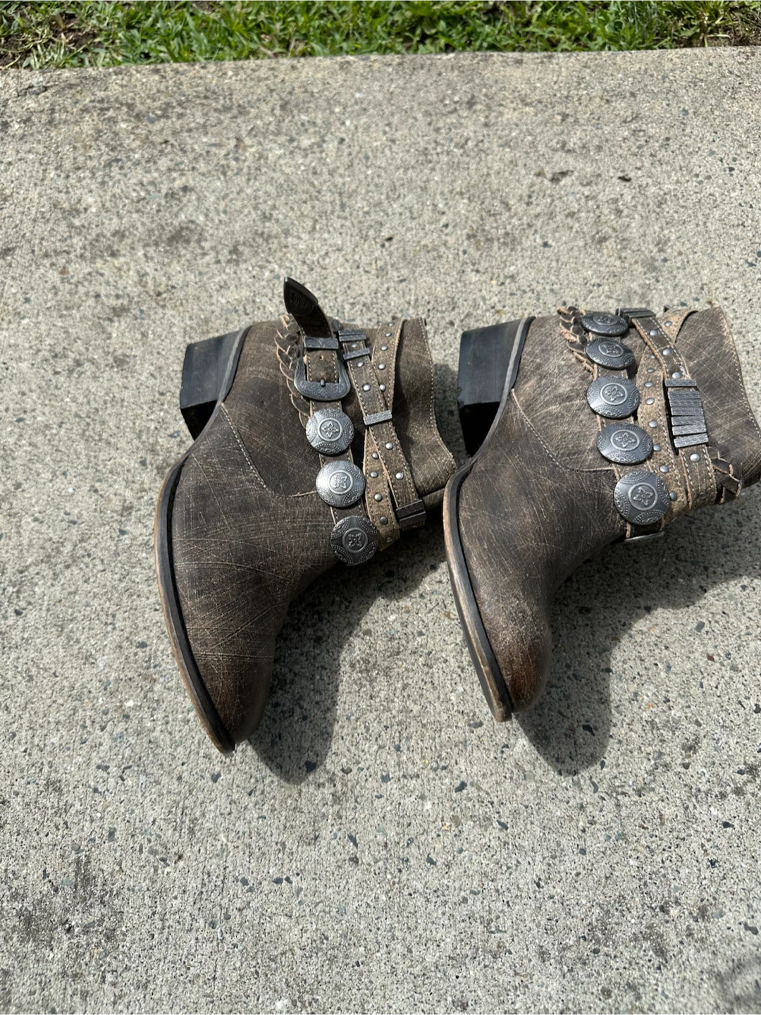 Brown Ankle Boots with Silver Embellishments - photo 3