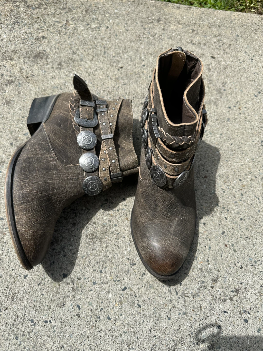 Brown Ankle Boots with Silver Embellishments - photo 4