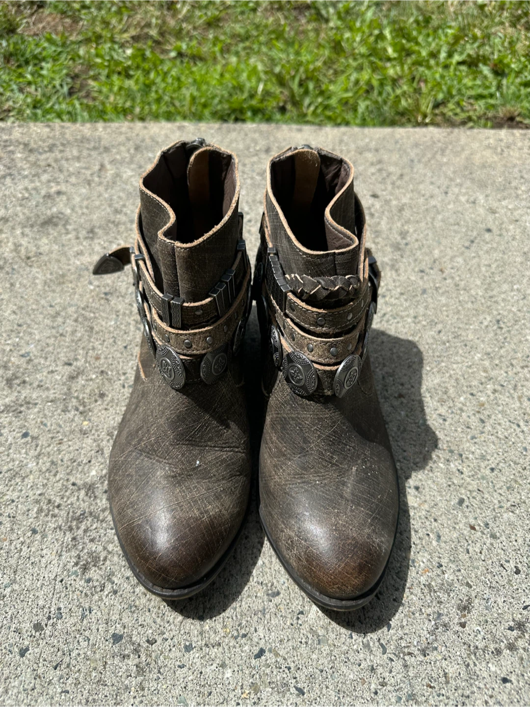 Brown Ankle Boots with Silver Embellishments - photo 5