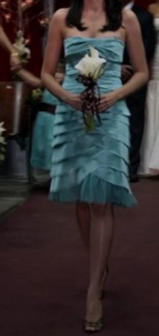 BCBGMAXAZRIA Teal Strapless Tiered Cocktail Dress Size 2 - photo 5