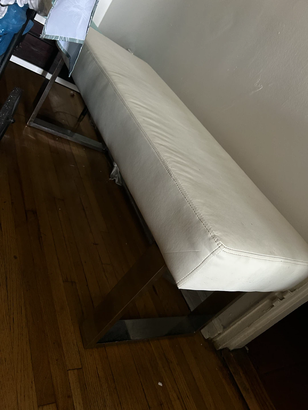 White Upholstered Bench with Metal Legs