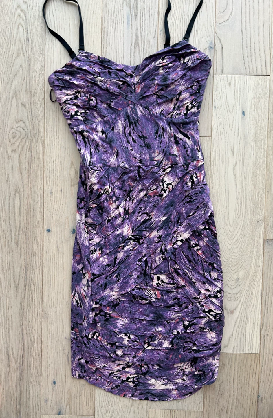 Guess Ruched Purple Abstract Print Dress Size M