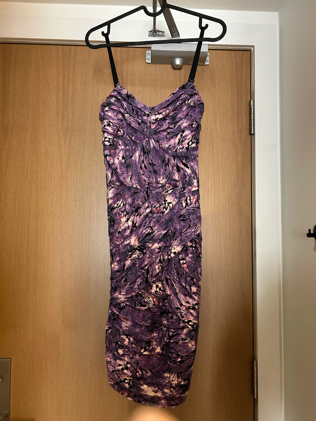 Guess Ruched Purple Abstract Print Dress Size M - photo 5