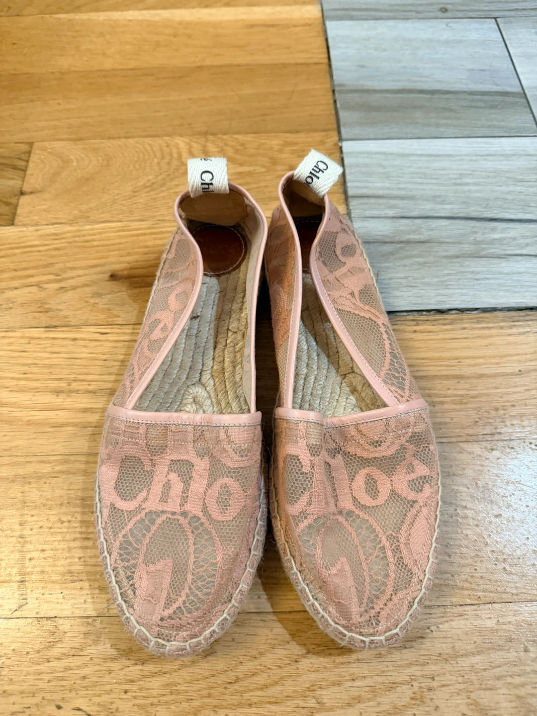 Chloe Espadrilles Pink Lace Flats