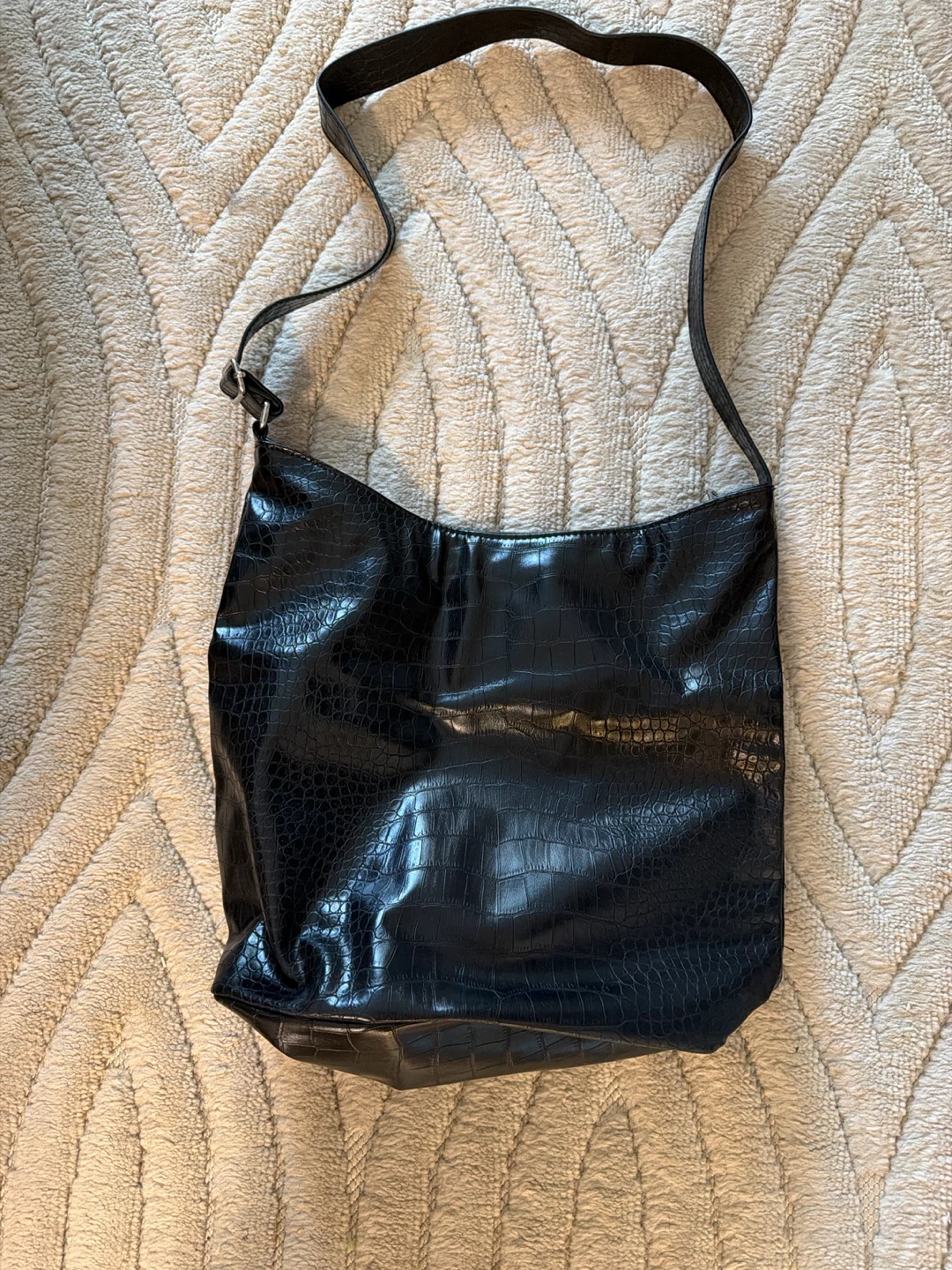 Black Faux Croc Shoulder Bag