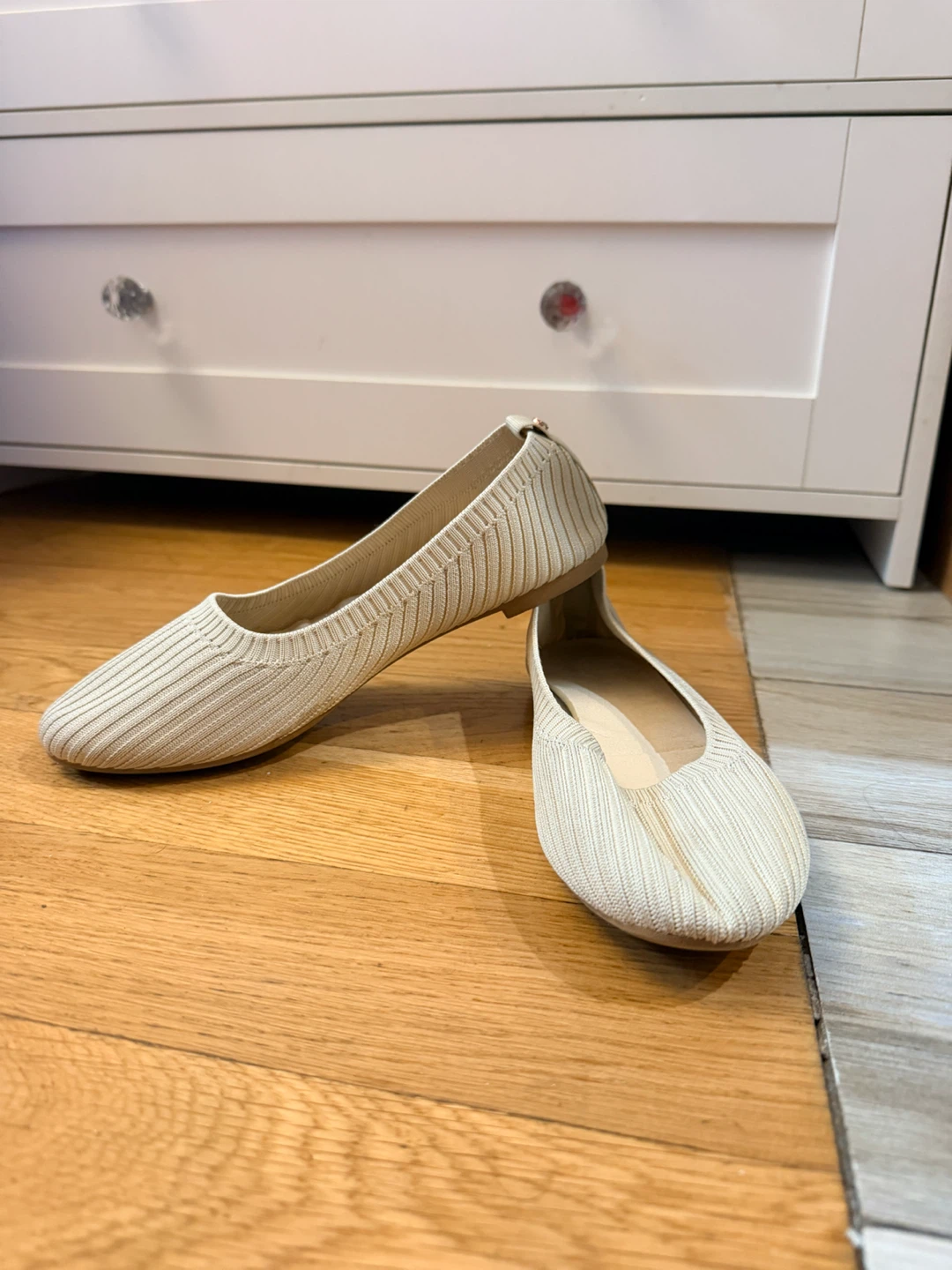 Women's Beige Knit Ballet Flats