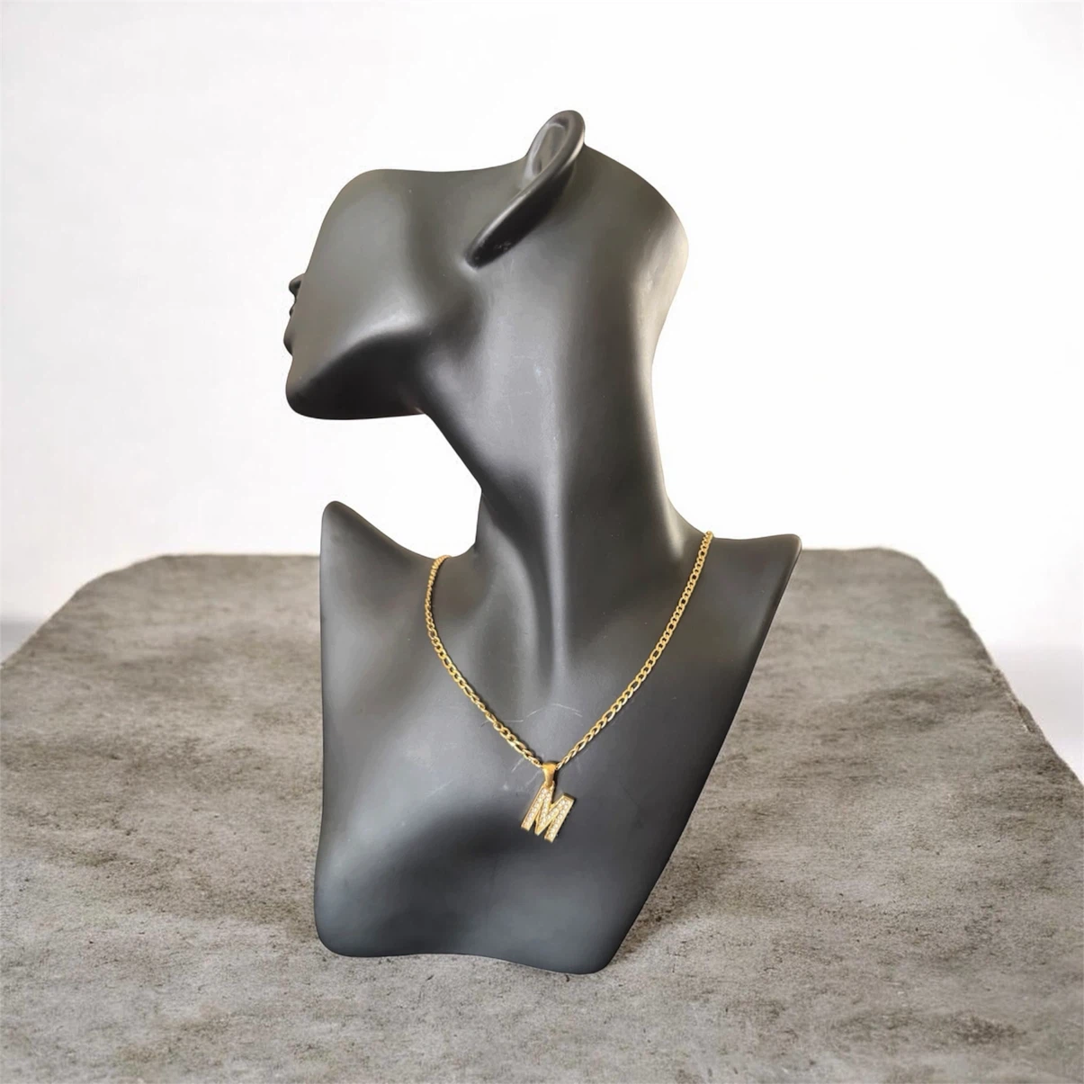 Gold 'M' Initial Pendant Necklace with Crystals - photo 2
