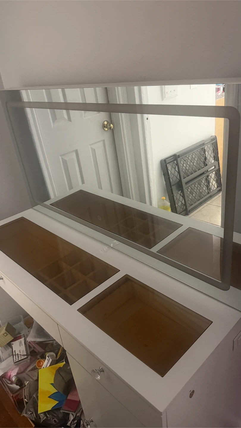 White Vanity Desk with LED Mirror - photo 2