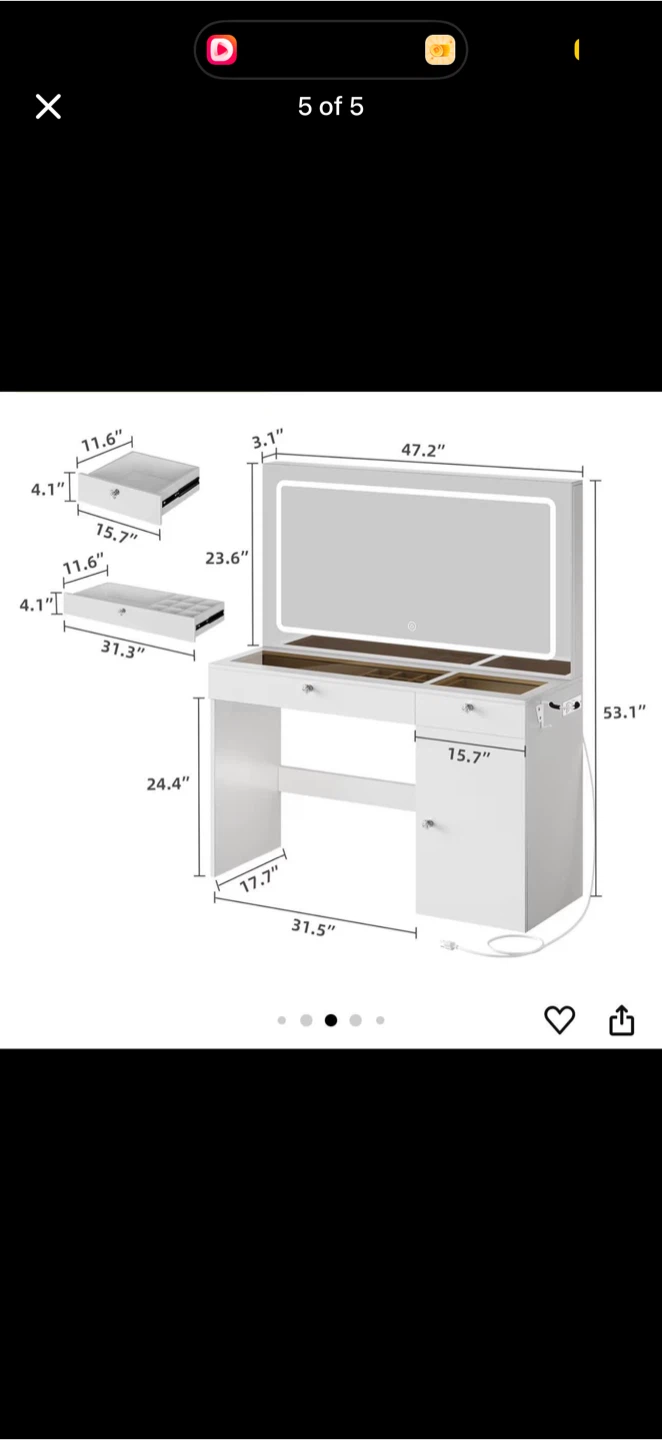 White Vanity Desk with LED Mirror - photo 3