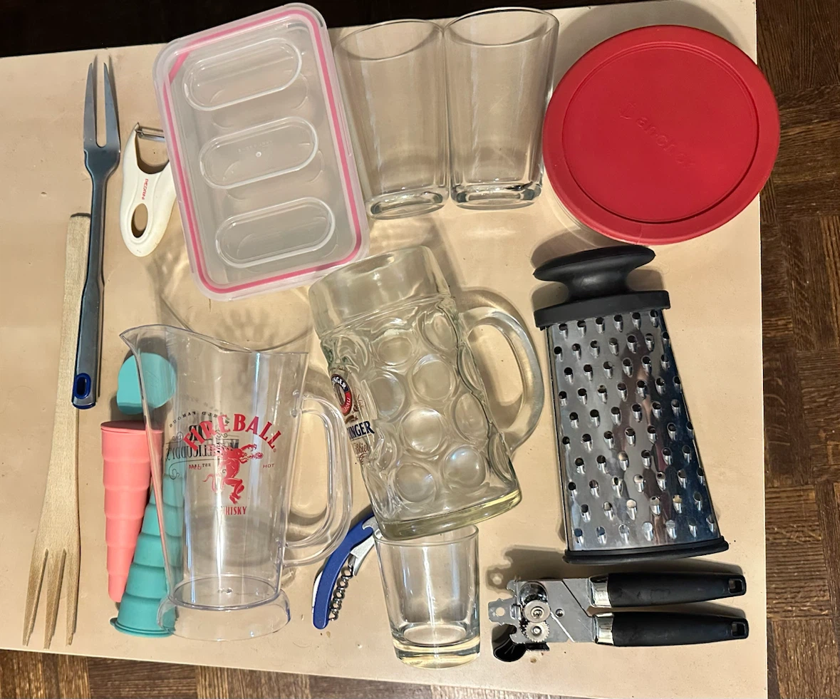 Kitchen Utensils Bundle - Grater, Can Opener, Glasses & More