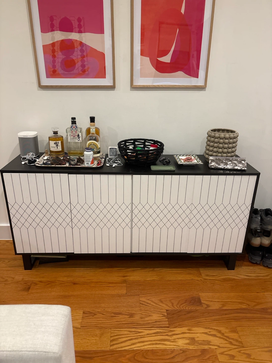 Modern White Cabinet with Geometric Design