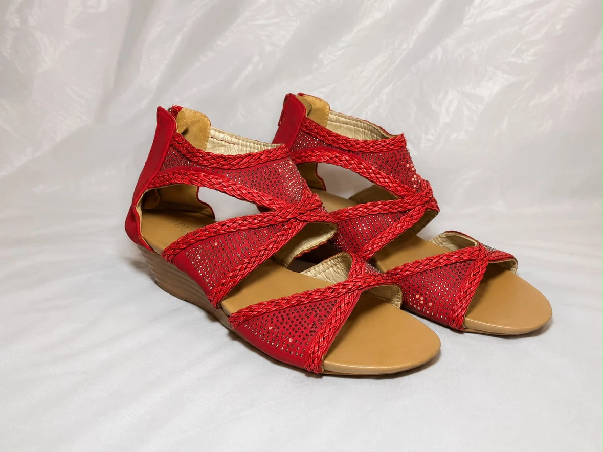 Red Sparkly Wedge Sandals