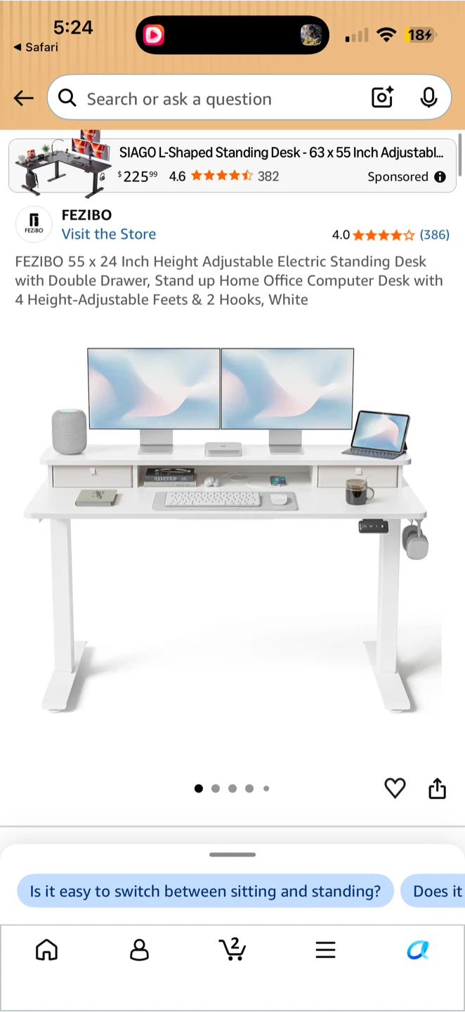 FEZIBO 55 Inch Electric Standing Desk - White