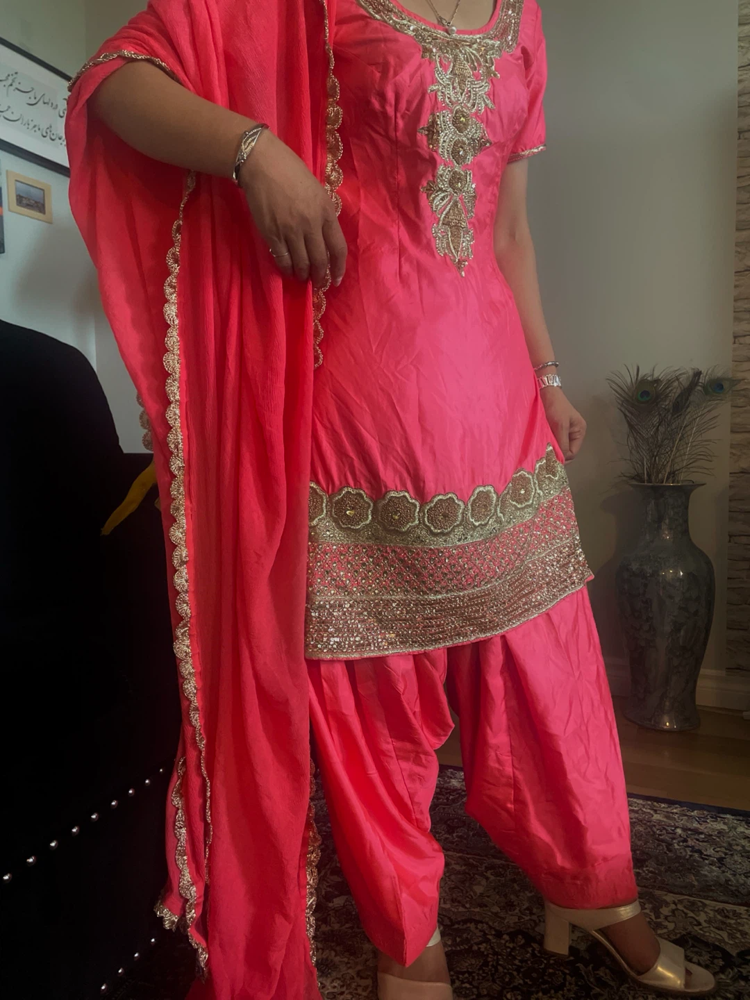 Pink Salwar Kameez with Gold Embellishments