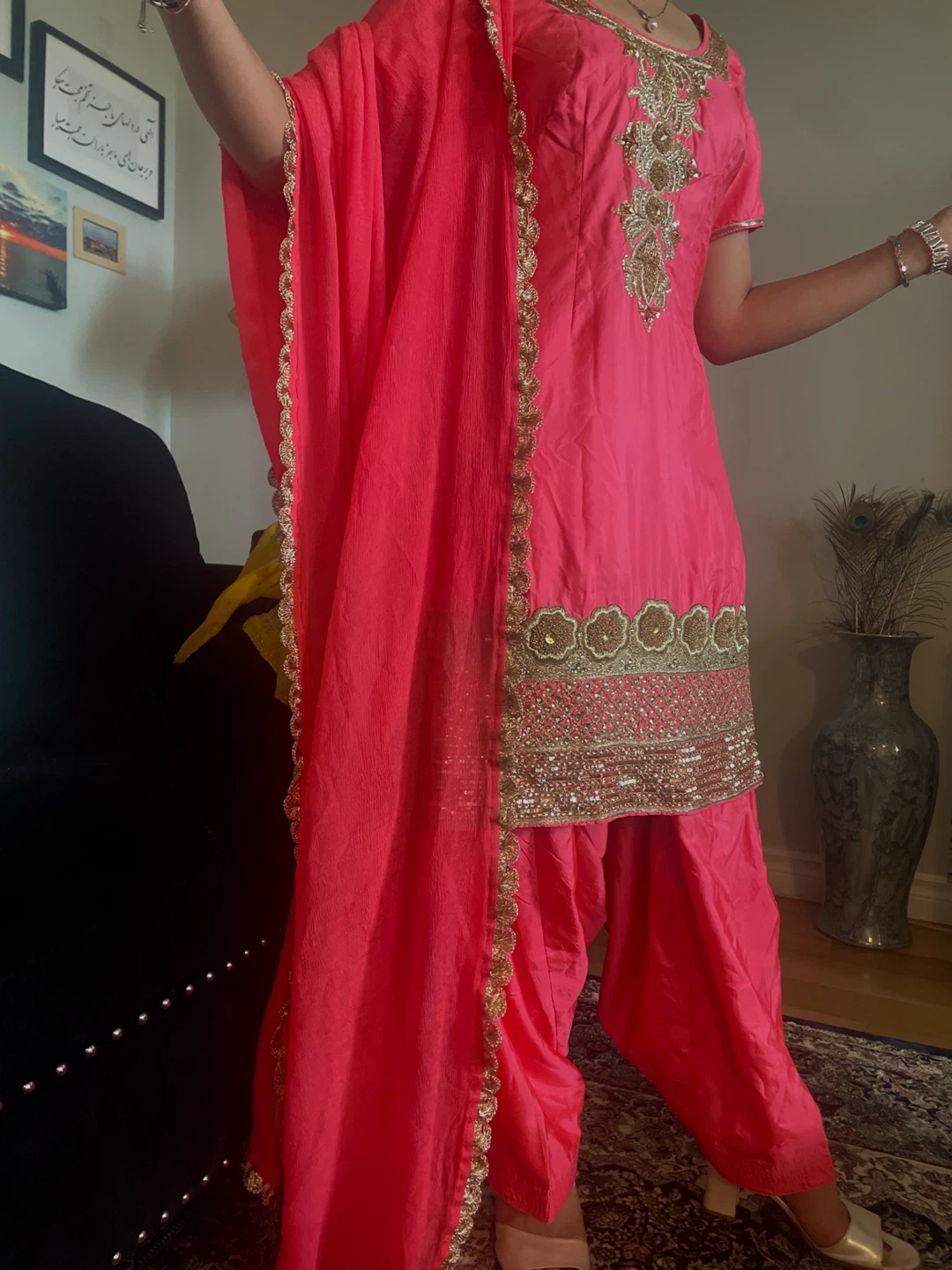 Pink Salwar Kameez with Gold Embellishments - photo 2