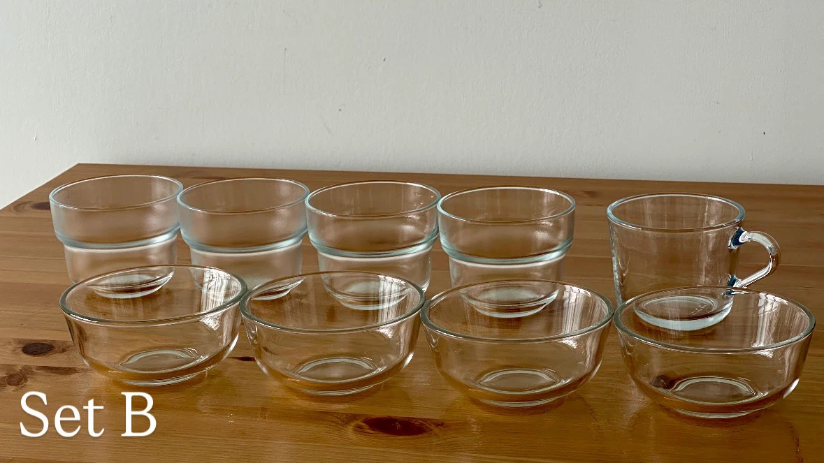 Set of 4 Glass Bowls and 5 Mugs