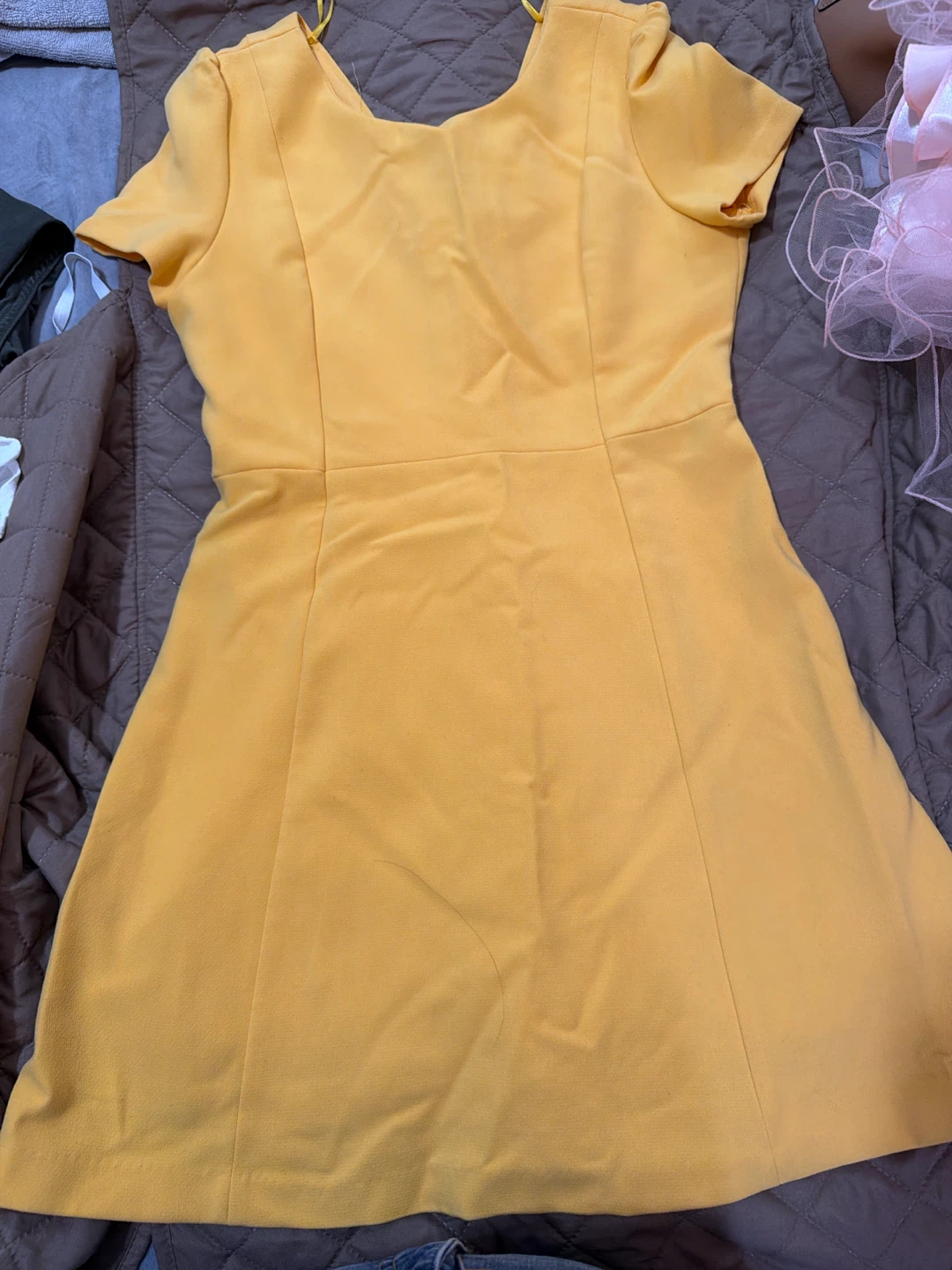 Yellow Short Sleeve Dress with Zipper - photo 2