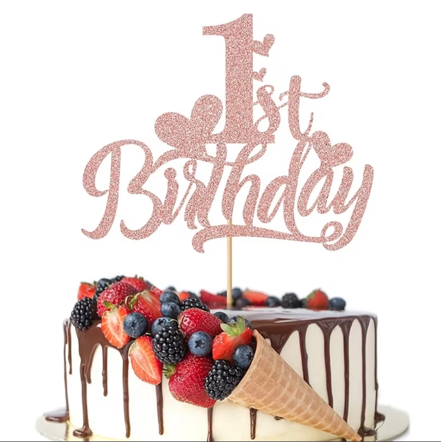 Pink Glitter "1st Birthday" Cake Topper