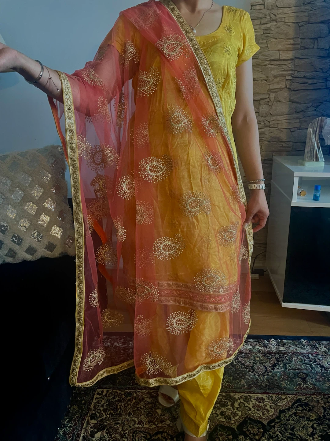 Yellow Embroidered Salwar Kameez with Dupatta - photo 2