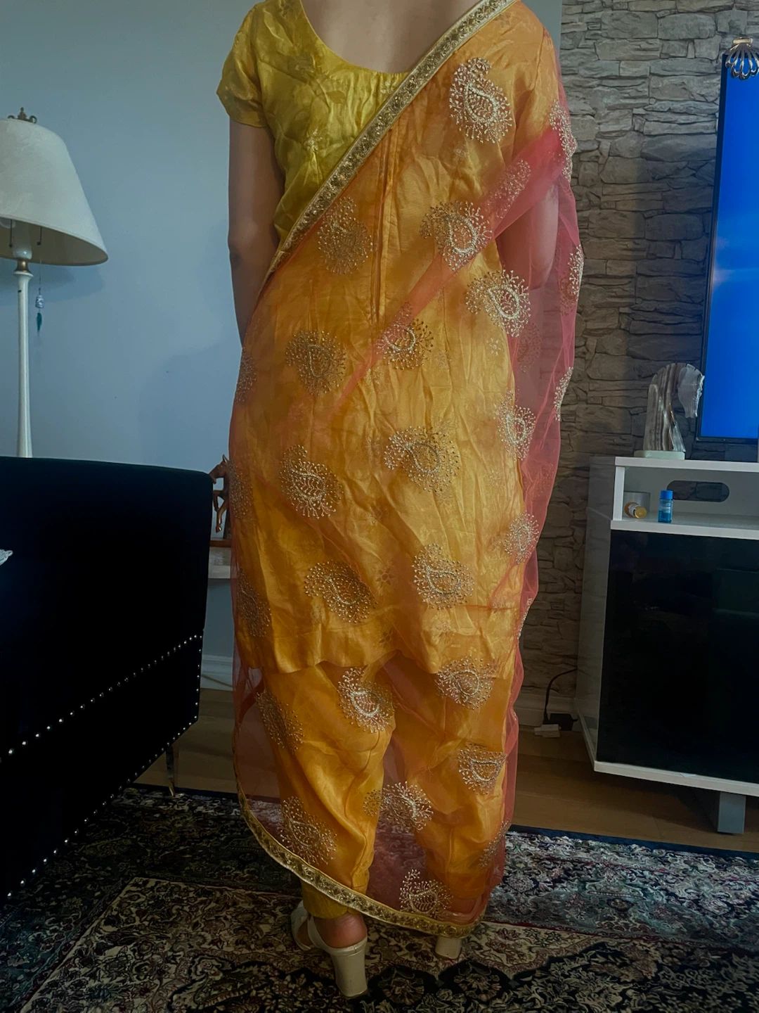 Yellow Embroidered Salwar Kameez with Dupatta - photo 3