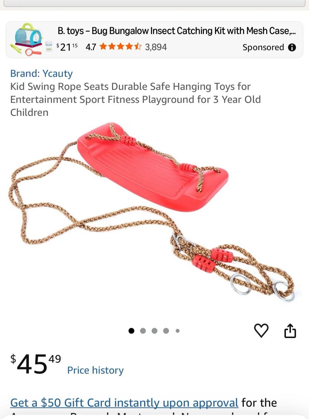 Red Plastic Swing Seat with Rope - photo 4