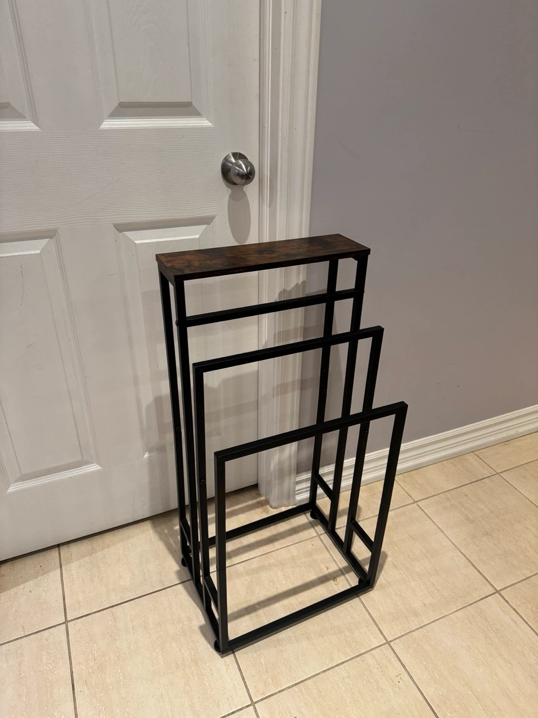 Rustic Wood and Metal Towel Rack Stand
