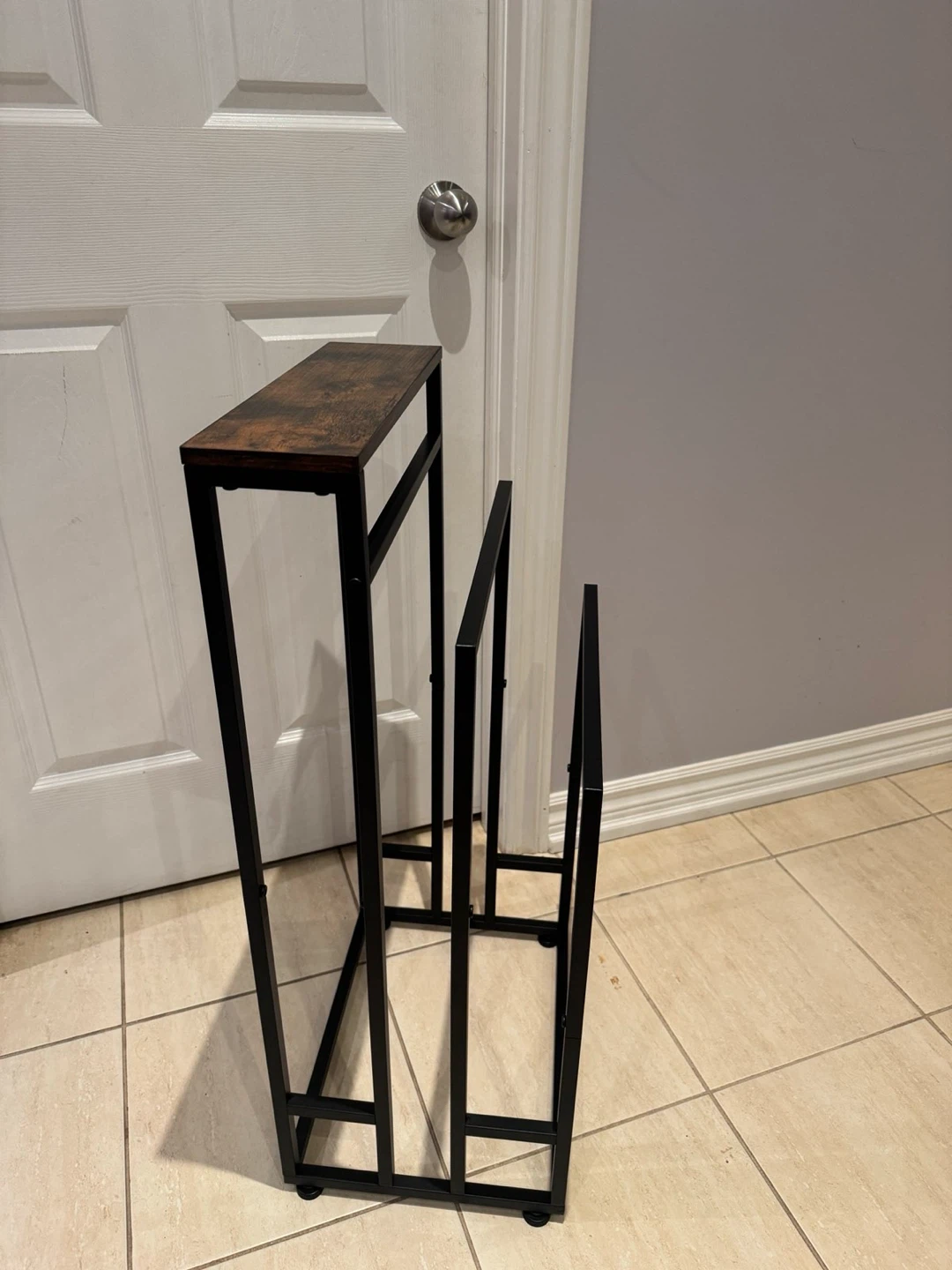 Rustic Wood and Metal Towel Rack Stand - photo 2