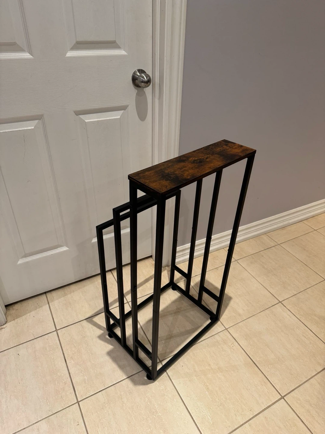 Rustic Wood and Metal Towel Rack Stand - photo 3