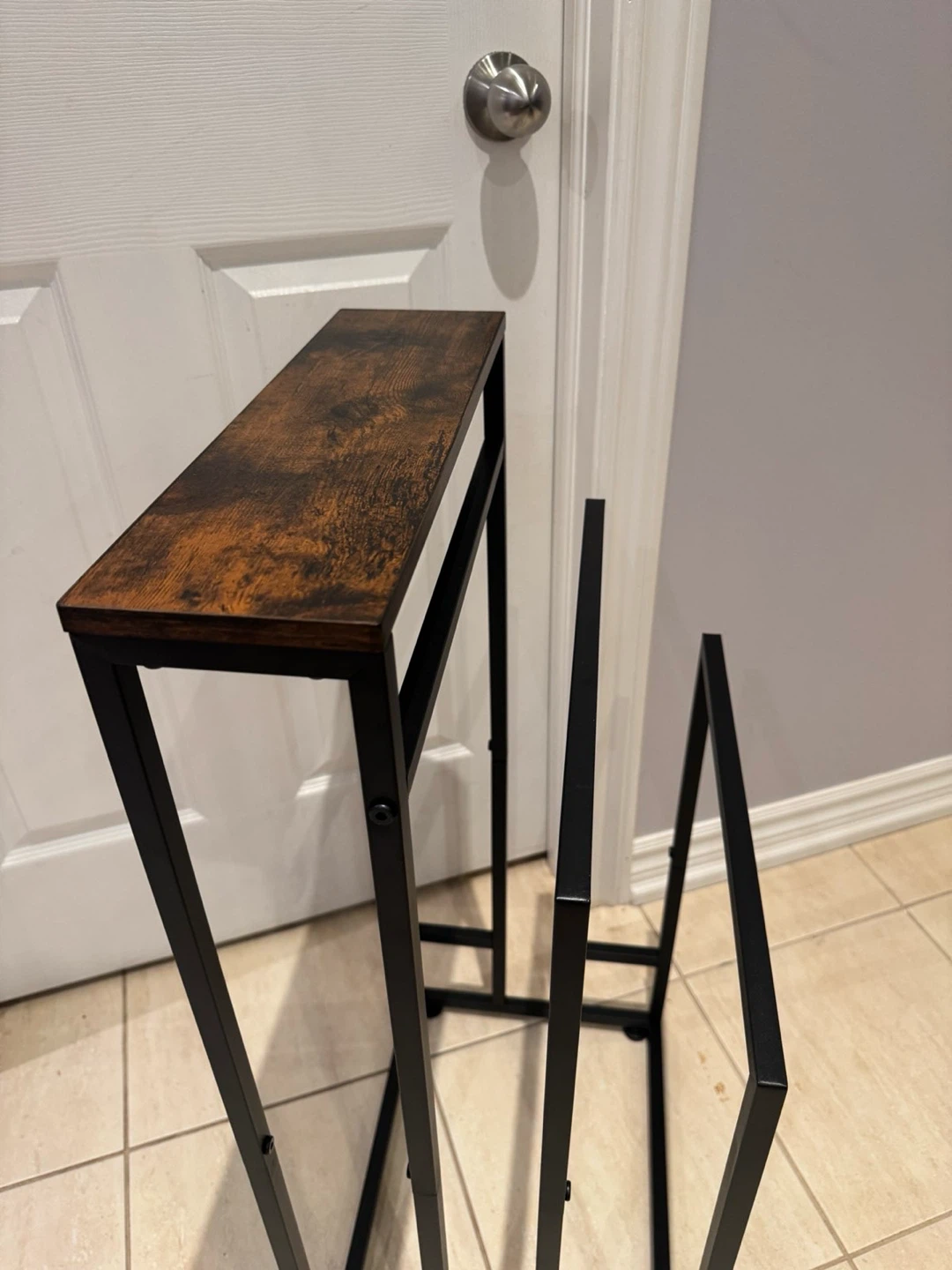 Rustic Wood and Metal Towel Rack Stand - photo 4