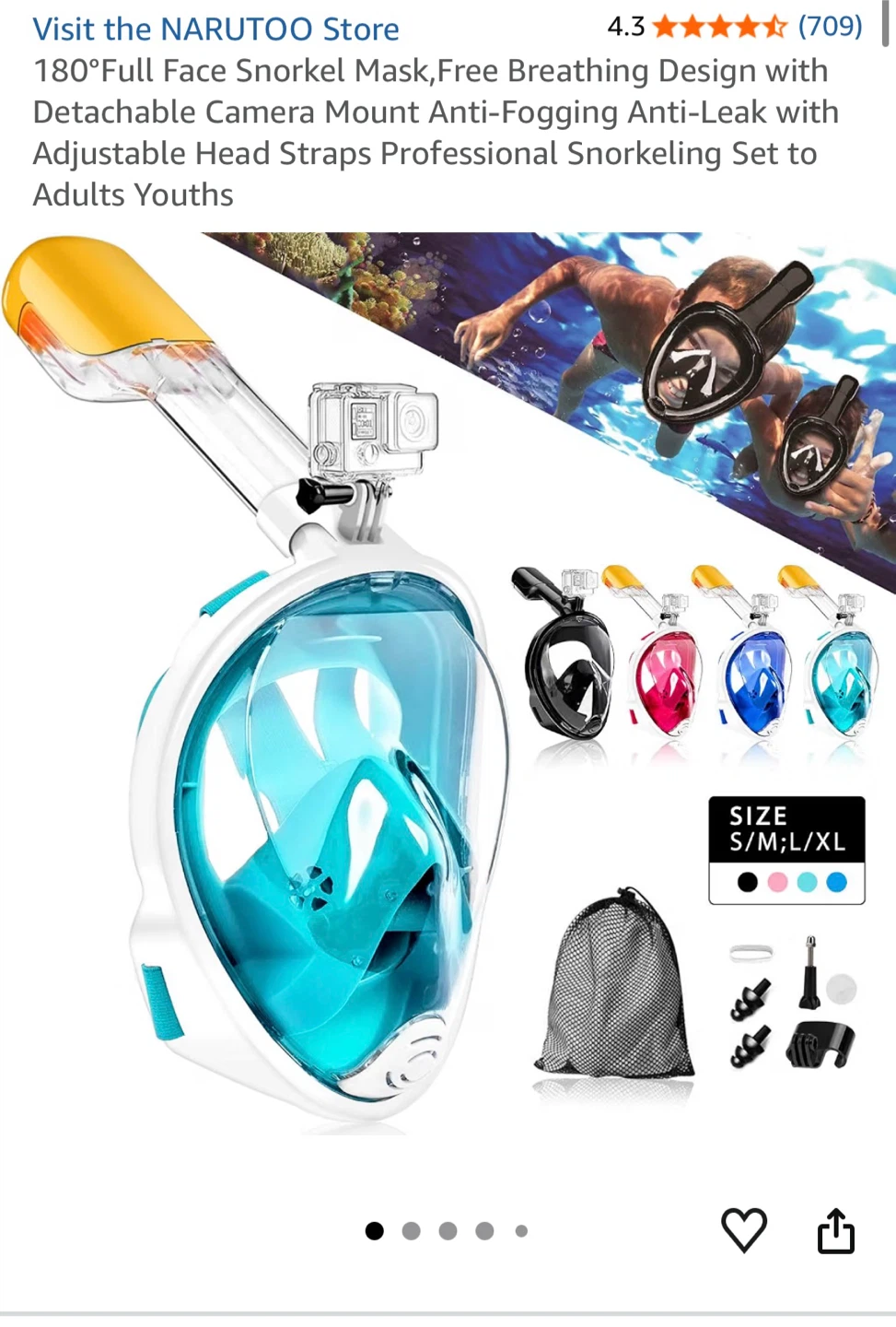 Full Face Snorkel Mask with Detachable Camera Mount - photo 3