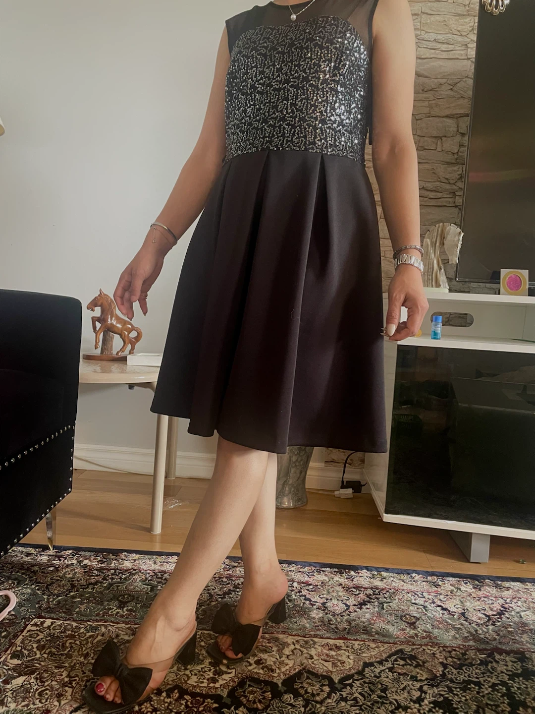 Black Sequin and Mesh Party Dress