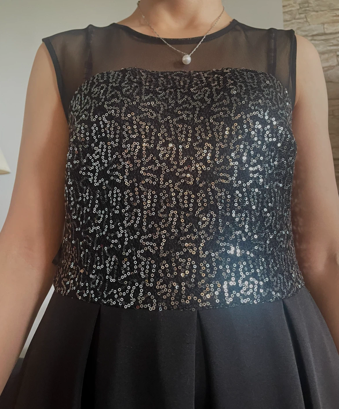 Black Sequin and Mesh Party Dress - photo 2