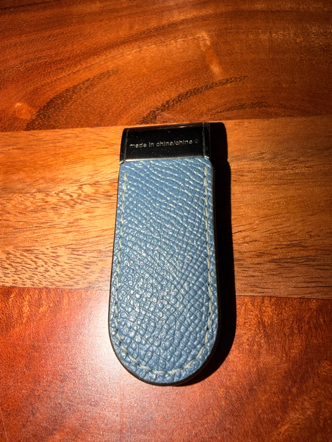 Coach Money Clip, Blue Metal & Leather