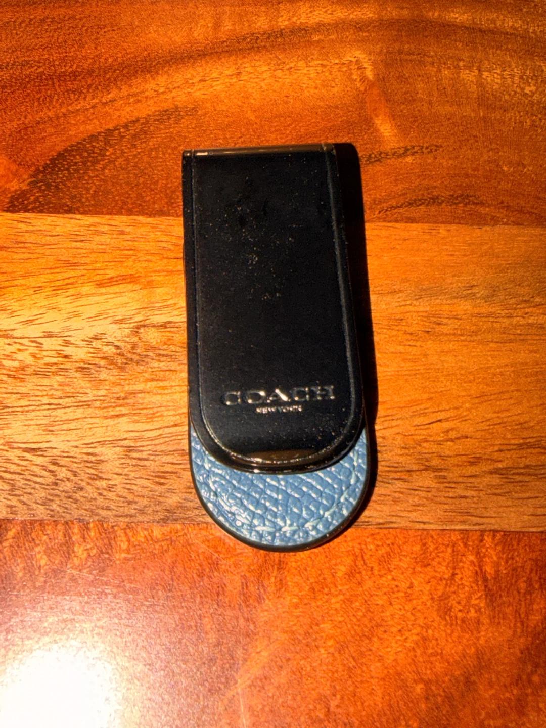 Coach Money Clip, Blue Metal & Leather - photo 3