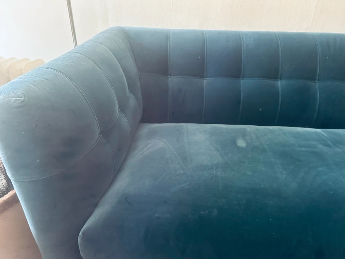 CB2 Blue Velvet love seat only left part - photo 4