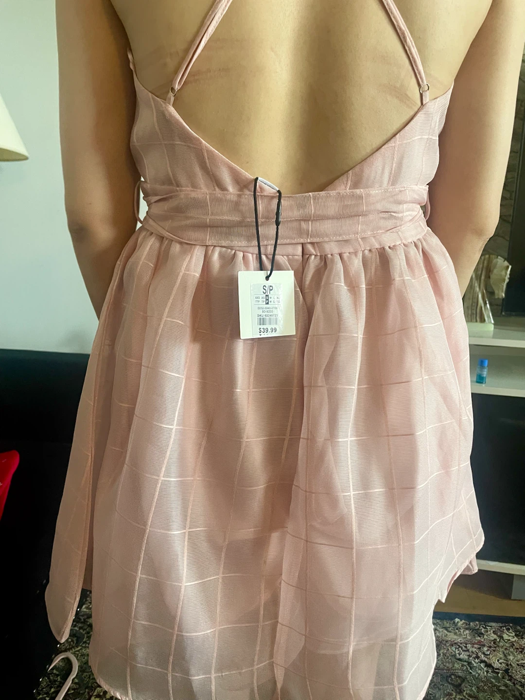 Pink Grid Pattern Mini Dress - Size S - photo 2