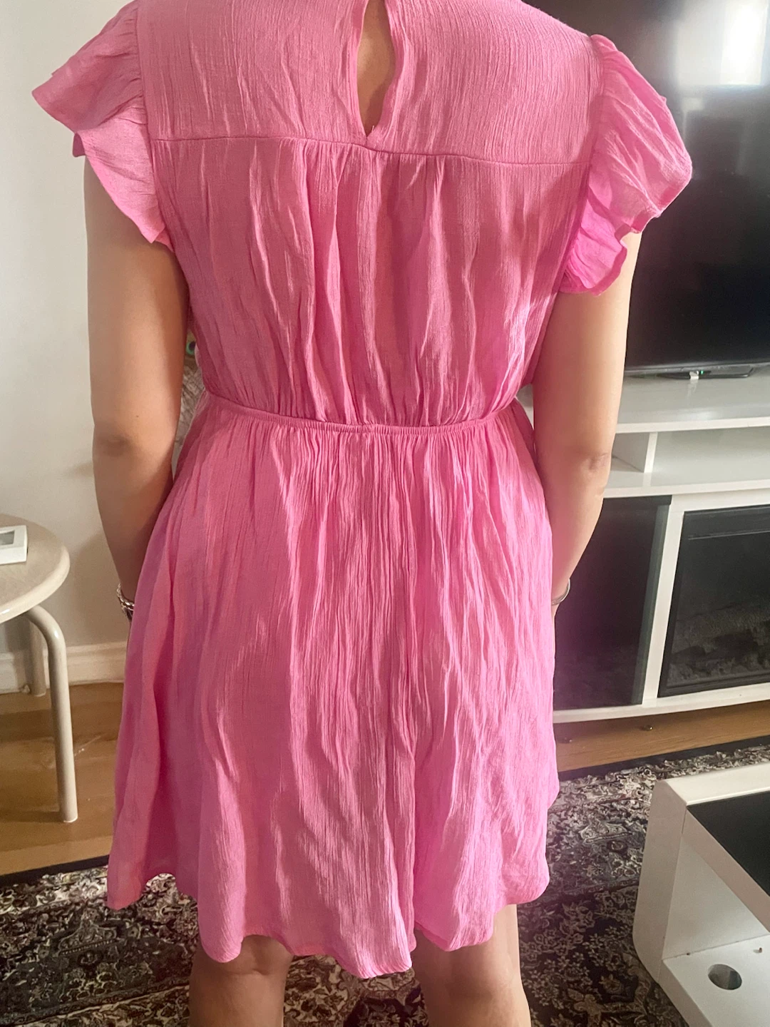 Pink Textured Dress with Crochet Neckline - photo 3