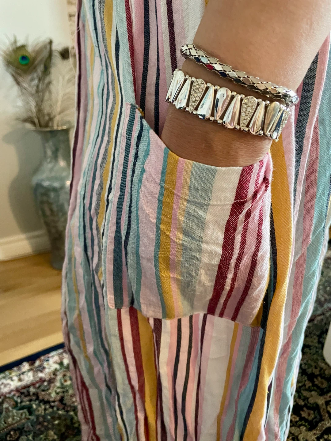 Striped Maxi Dress with Belt - photo 3