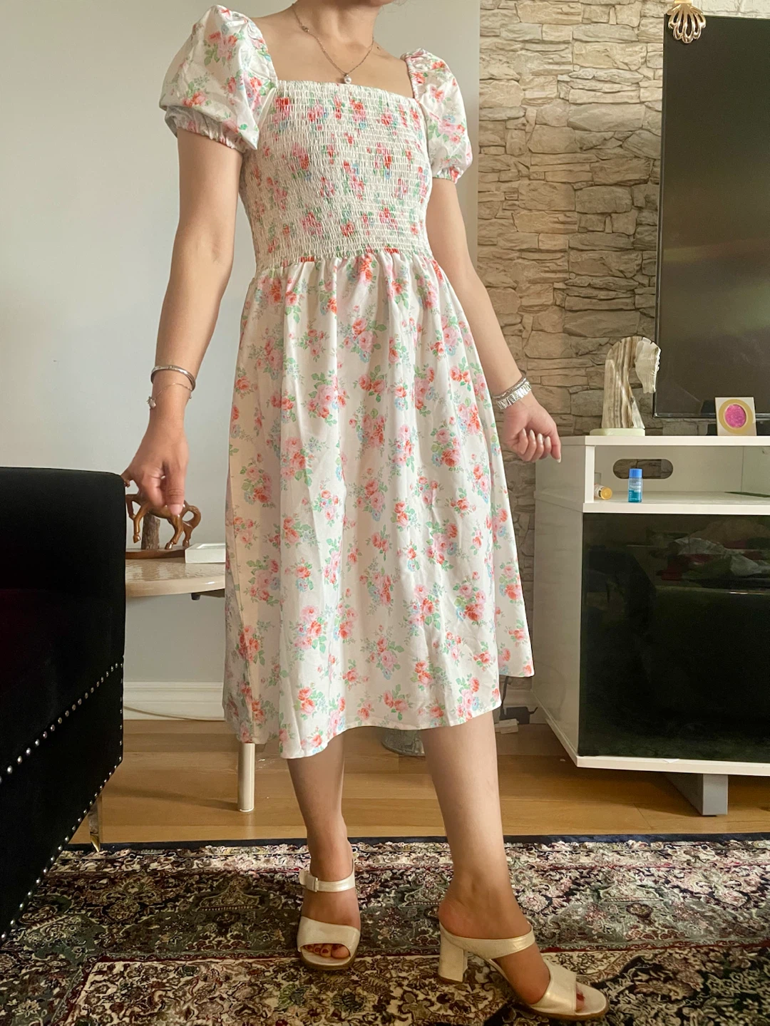 Floral Smocked Puff Sleeve Midi Dress
