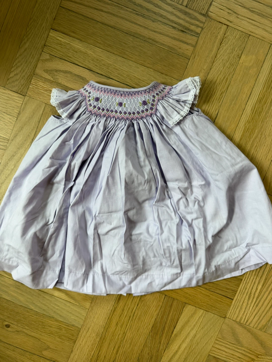 Brand new. Lavender Smocked Dress with Purple Embroidery