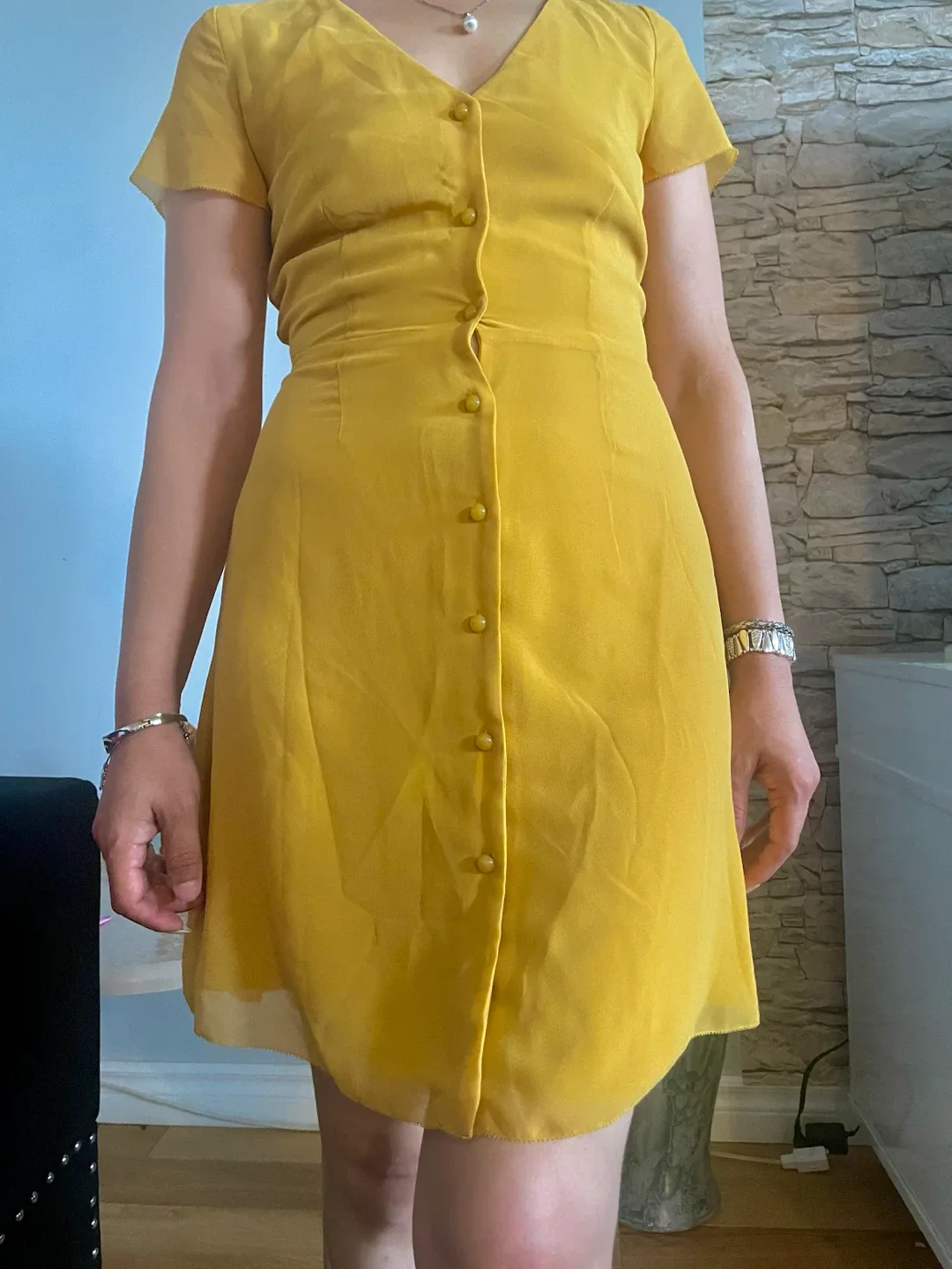 Yellow Button-Up Mini Dress