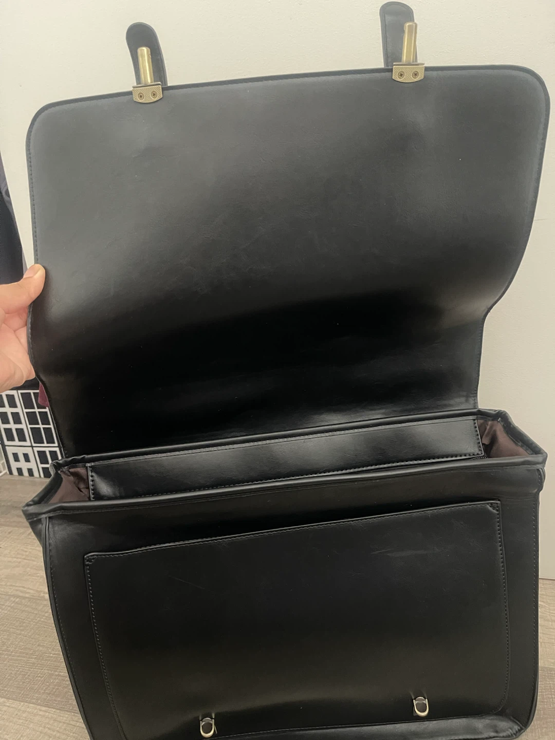Black Faux Leather Satchel Bag with Bow Detail - photo 5