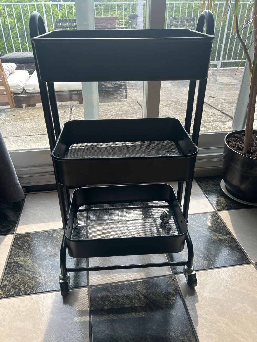 Ikea Raskog Black 3-Tier Rolling Cart 11x15x24”