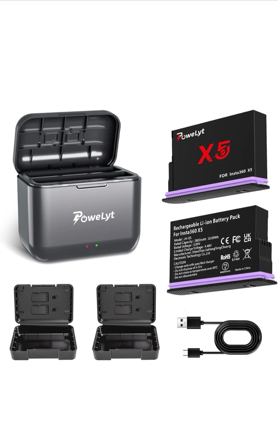 Powerlyt X5 Dual Battery Charger & Batteries for Insta360 X5