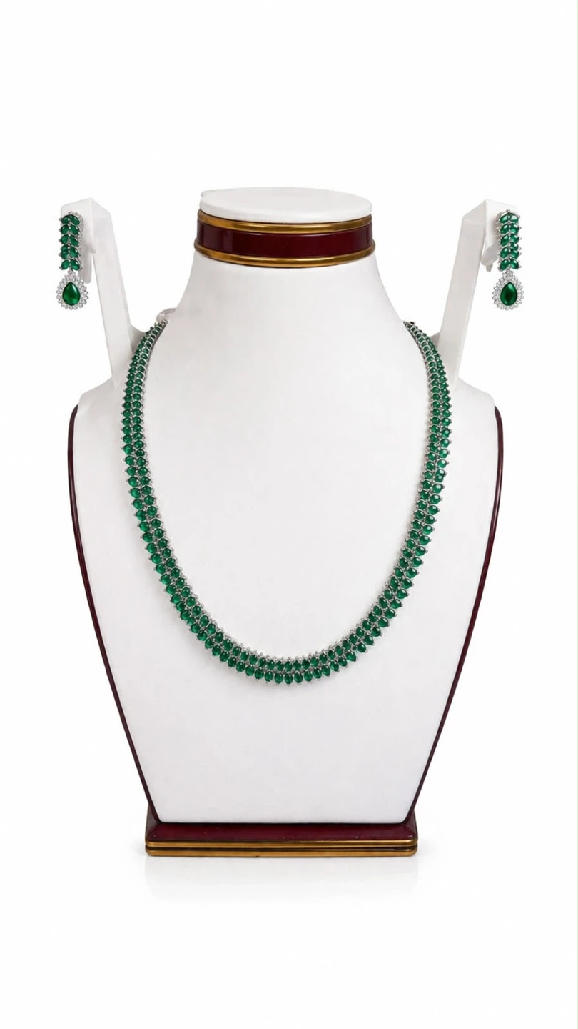 Emerald Necklace and Earrings Set
