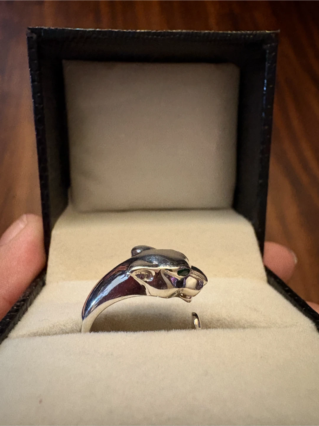 925 Sterling Silver Panther Ring with Green Emerald  Eyes